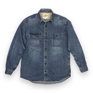 VTG Y2K Eddie Bauer Chore Denim Shirt Jacket Triple Stitch Workwear M Tall